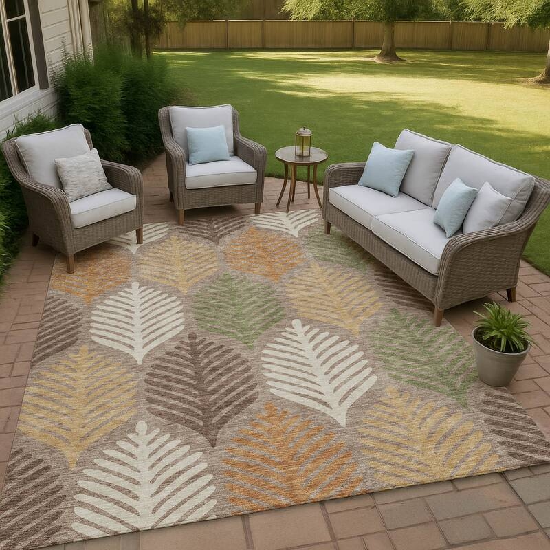 Machine Washable Indoor/ Outdoor Modern Fern Chantille Rug - Taupe - 5' x 7'6"