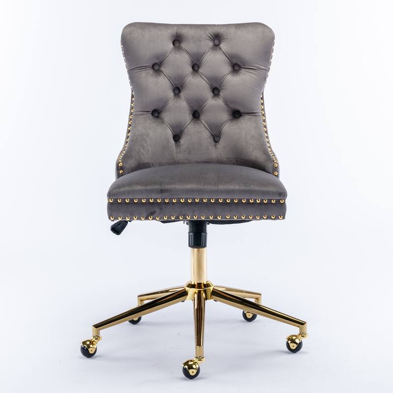 GDF Studio - Modern Velvet Tufted Upholstered Office Chair with Golden Metal Base with Nailhead Trim and Triple-Elastic Cushion
