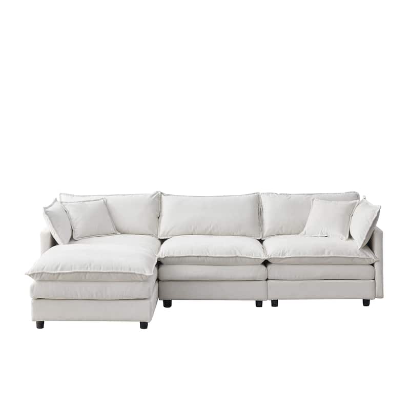 L Shaped Modular Sectional Sofa, Comfy Chenille Deep Seat Cloud Sofa, Upholstered 3 Seat Sofa with Removable Ottoman