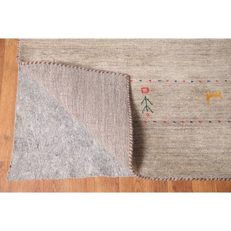 Beige Tribal Gabbeh Area Rug Hand-Knotted Wool Carpet - 8'3"x 9'10"