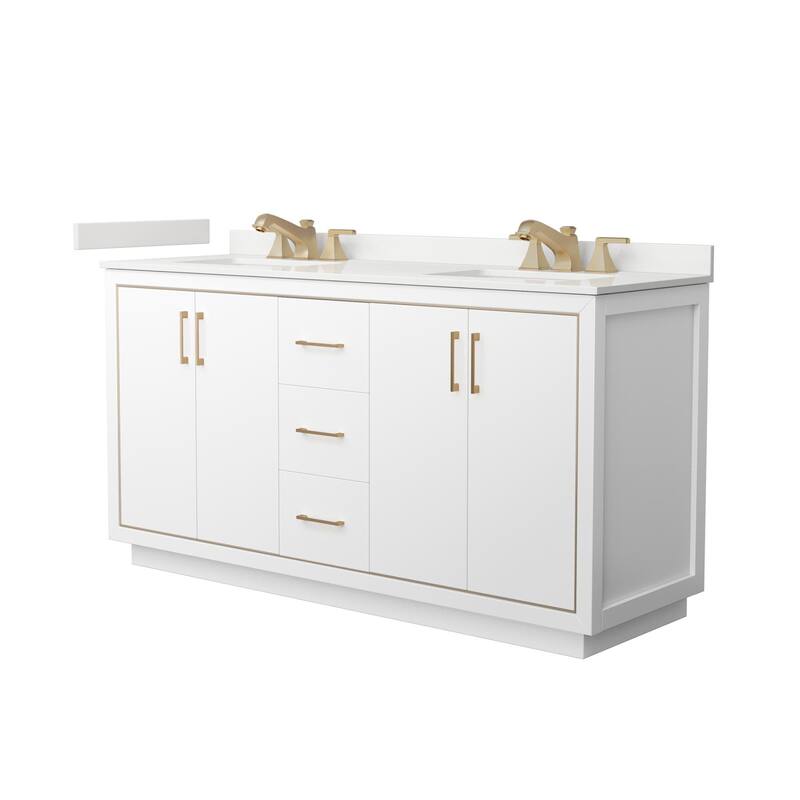 Wyndham Collection WCF111166D-QTZ-US3MXX Icon 66" Free Standing Double - White / White Quartz Top / Satin Bronze Hardware