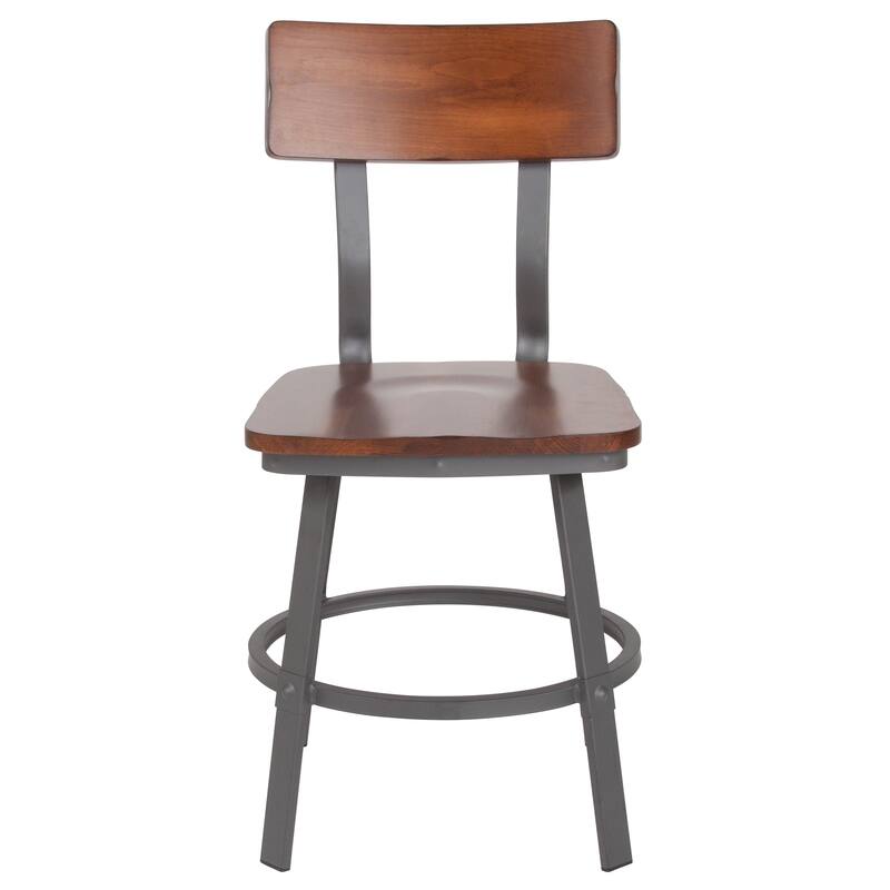 Rustic Walnut Restaurant Chair with Wood Seat & Back and Gray Powder Coat Frame - 16.25"W x 22.25"D x 33.5"H