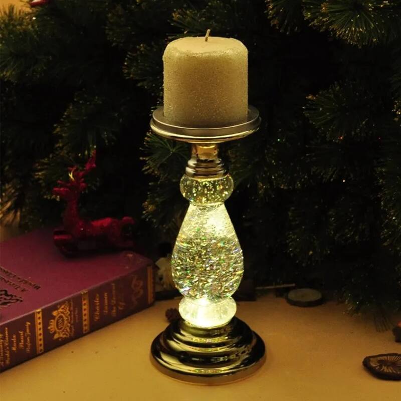 Lighted Candle holder with Swirling Glitter - 4.8*4.8*10.28