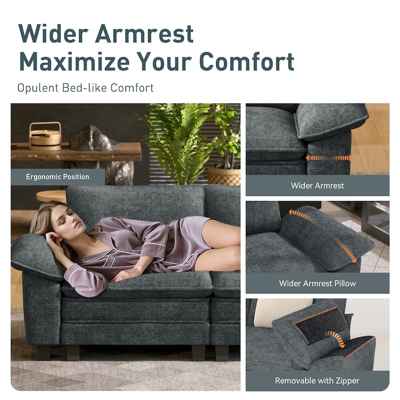 MAISON ARTS 2-Piece Chenille & Corduroy Sofa Set, Comfy 3/4/5-Seater Modular Loveseat & Armchair with Throw Pillows