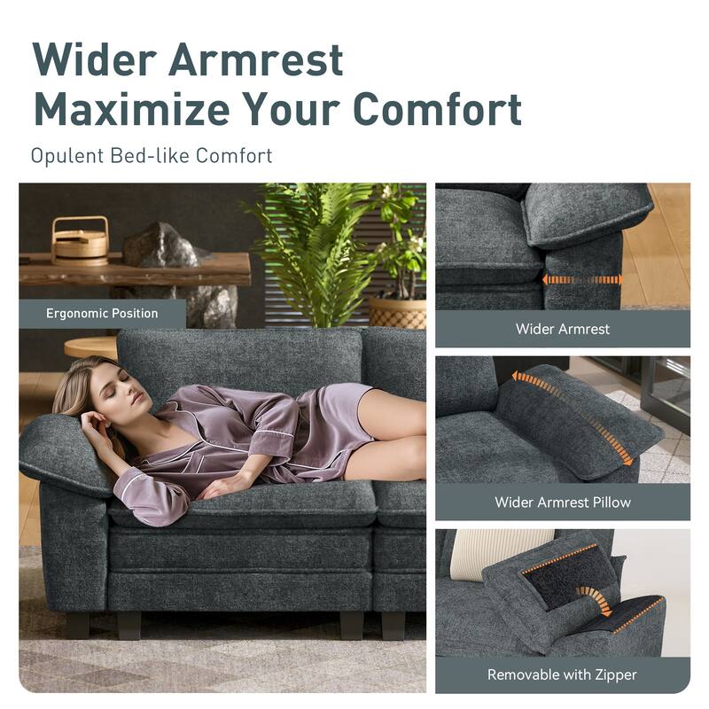 MAISON ARTS Chenille & Corduroy Modular Sectional Sofa Set, Comfy 5/6/7-Seat Living Room Couch with 3-Seater or Loveseat