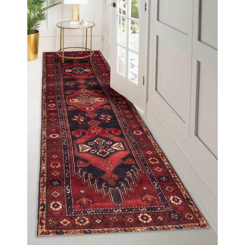ECARPETGALLERY Hand-knotted Anadol Black, Red Wool Rug - 3'5 x 10'1