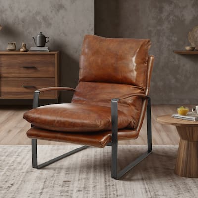 Art Leon Comfortable Genuine Leather Accent Lounge Chair
