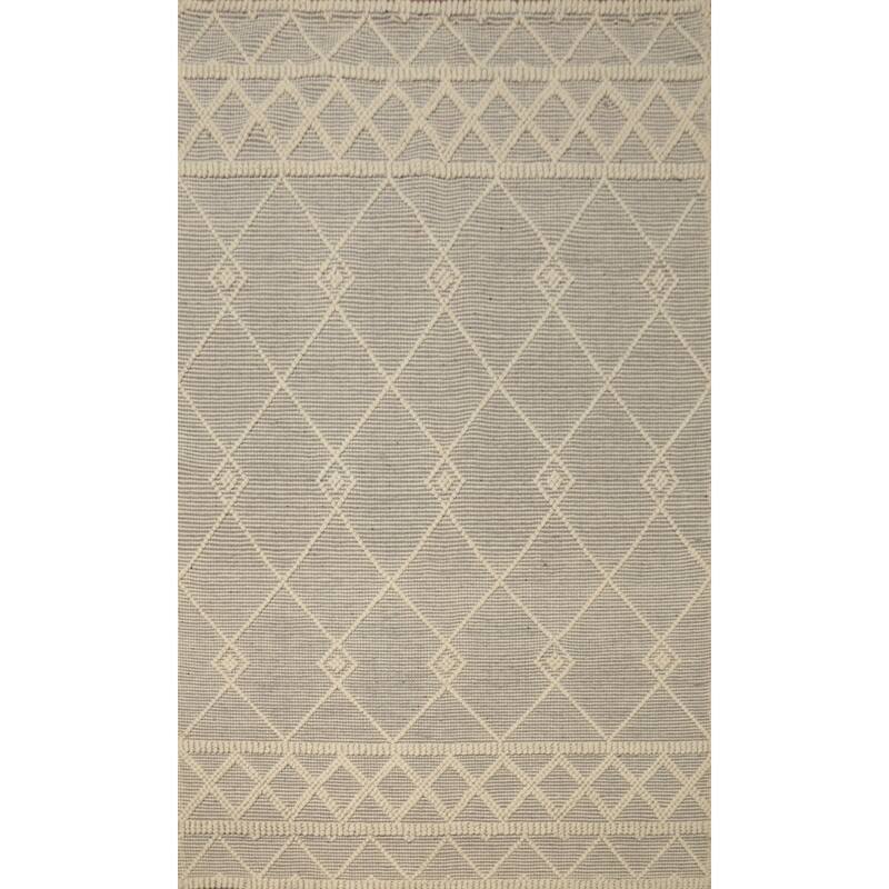 Hand Knotted Oriental 100% Wool Carpet Modern Geometric Greys & Charcoal Modern Gotti Design Area Rug - 7' 3'' X 5' 0''
