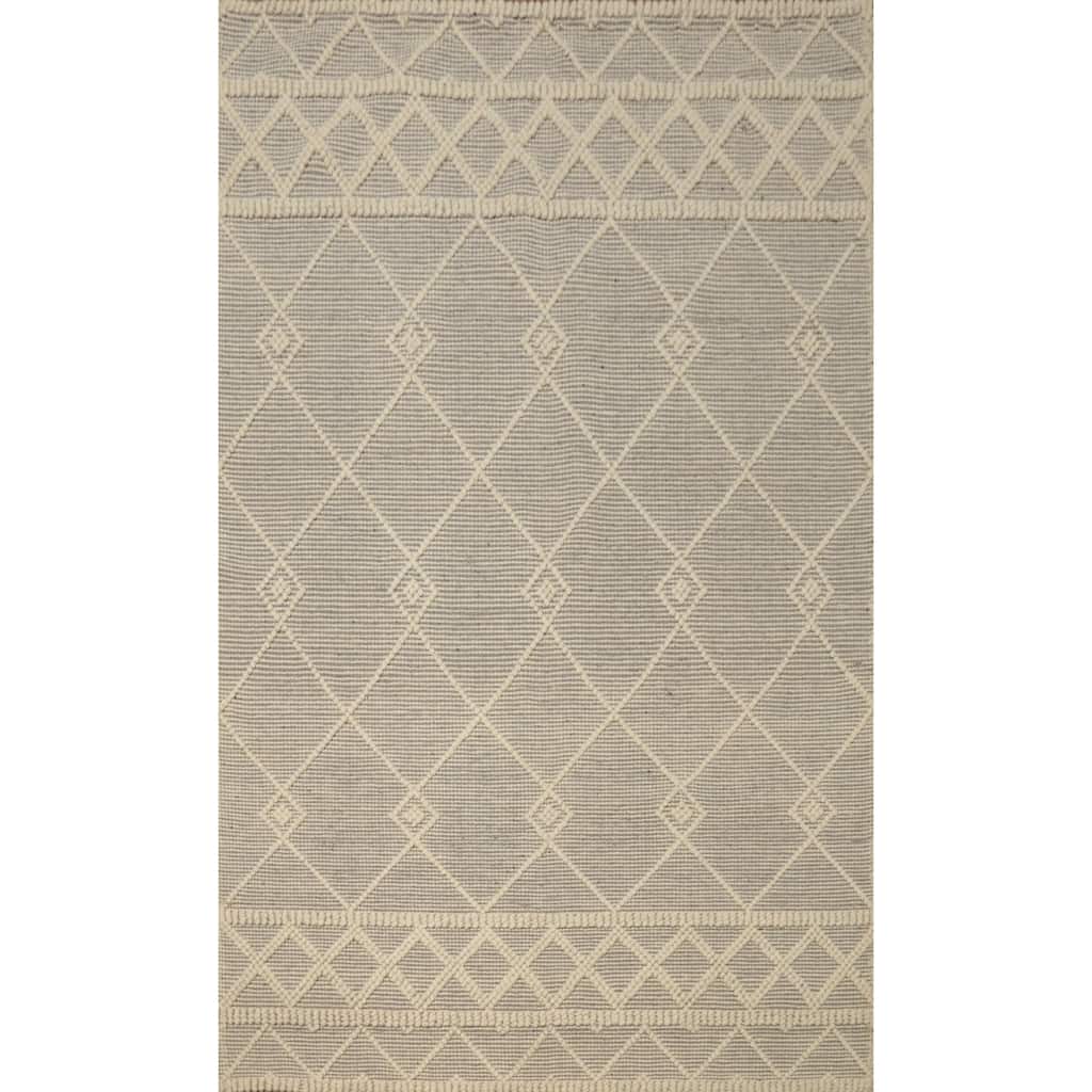 Hand Knotted Oriental 100% Wool Carpet Modern Geometric Greys & Charcoal Modern Gotti Design Area Rug - 7' 3'' X 5' 0''
