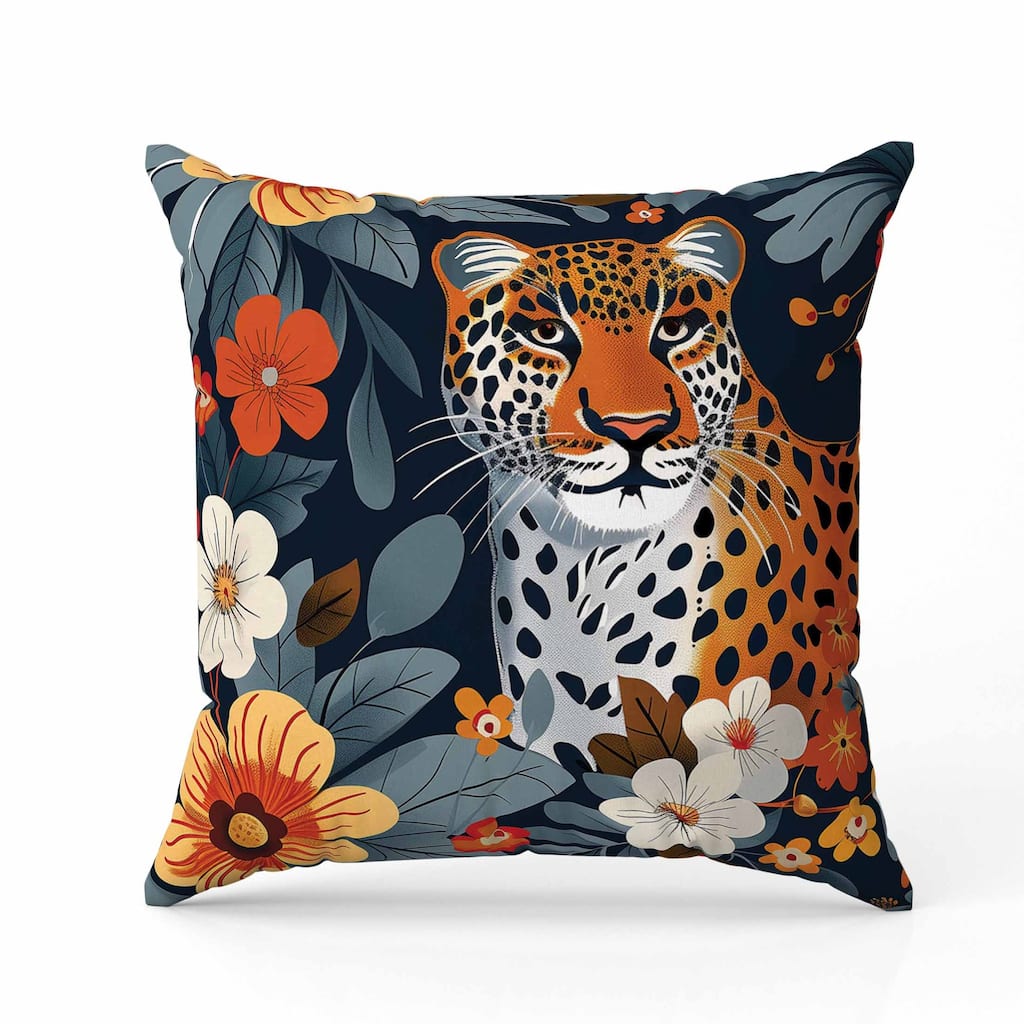 Jungle Cat Indoor/Outdoor Reversible Throw Pillow Blue and Orange