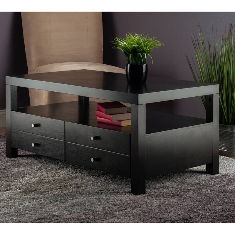 18.25" brown rectangle coffee table with two drawer