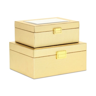 Woven Pattern Storage Box Set - 10.25" - Gold - Set of 2