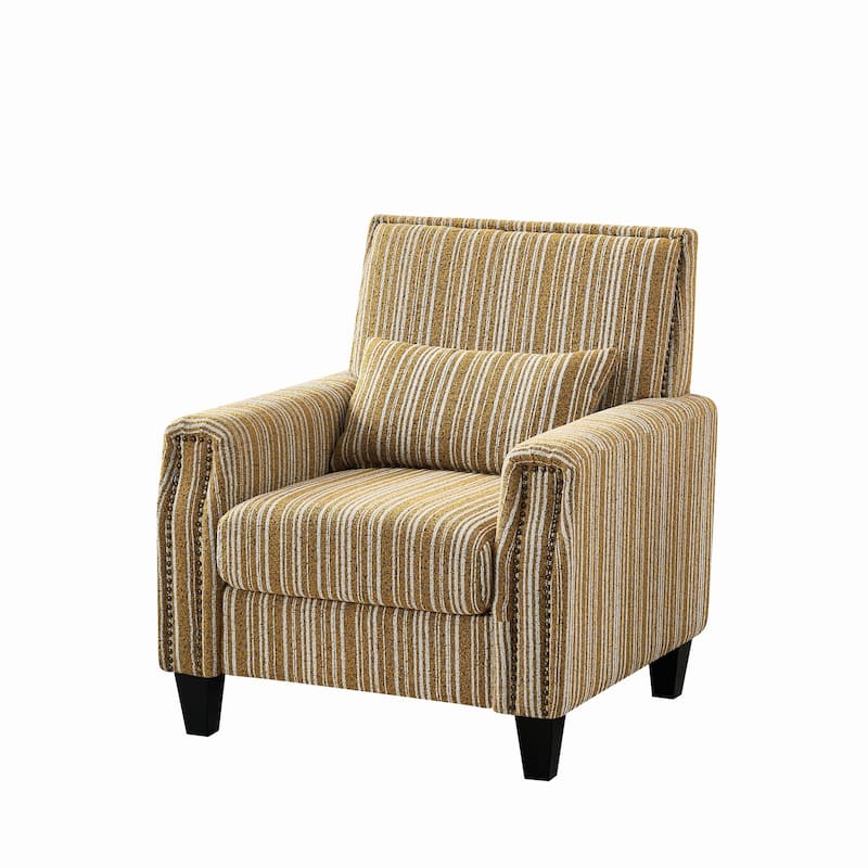 Modern Accent Chair with Arms,Comfy Upholstered Armchair for Living Room,Grey and White Striped Armchair with Nailhead Trim
