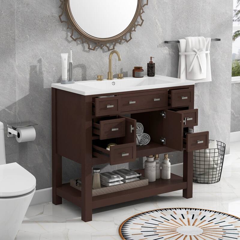 36'' Freestanding Bathroom Vanity Set with Integrated Ceramic Sink and Drawers - 36'' X 34''