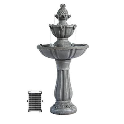 XBrand 36.2" Solar Water Fountain, 2-Tier, Grey Resin, Outdoor, With Solar Panel & Solar Pump for Home Garden Yard Décor