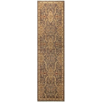 Oriental Ziegler Nguyet Grey Ivory Hand-Knotted Wool Runner - 2'10'' x 11'1''