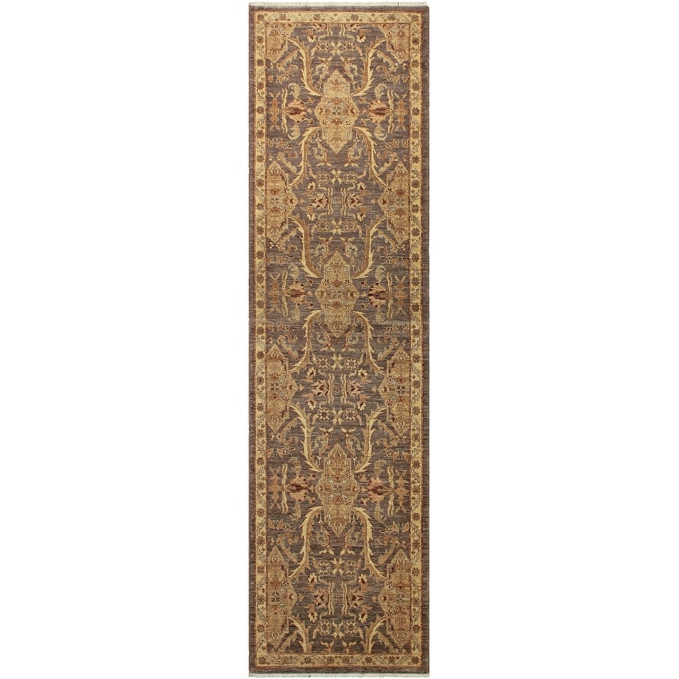 Oriental Ziegler Nguyet Grey Ivory Hand-Knotted Wool Runner - 2'10'' x 11'1''