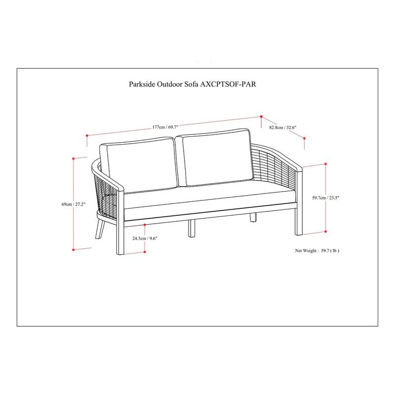 WyndenHall Iris 70 inch Wide Contemporary Outdoor Sofa in Natural Polyester Fabric, Fully Assembled
