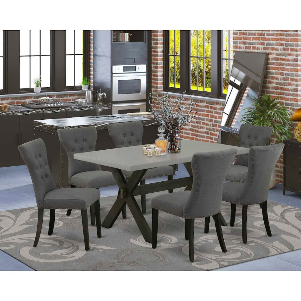 HomeStock 7-Pc Rectangle Natural Oak Finish Solid Wood Top Dining Table with 6 Parson Chairs