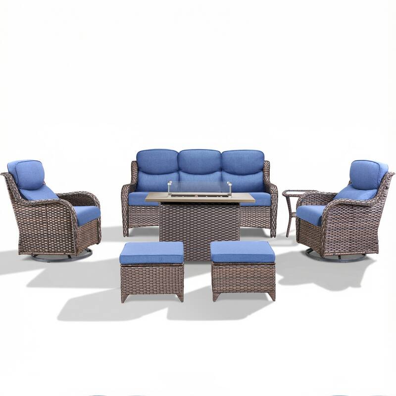 Pocassy Outdoor Fire Pit Sofa Swivel Chairs Ottoman Conversation Set