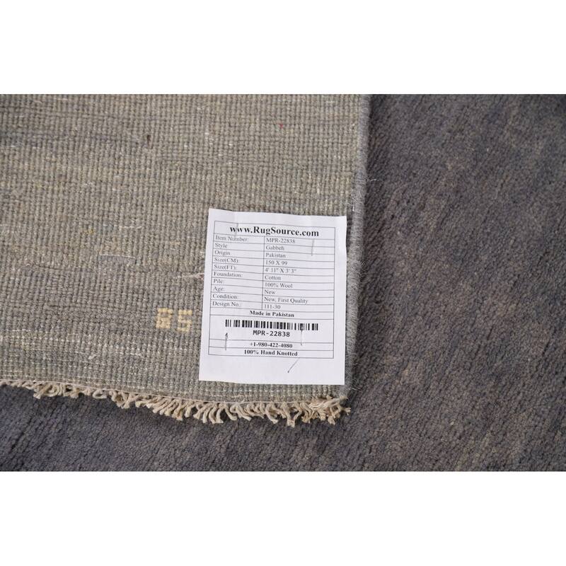Modern Gabbeh Oriental Foyer Rug Hand-Knotted Grey Wool Carpet - 3'3" x 4'11"