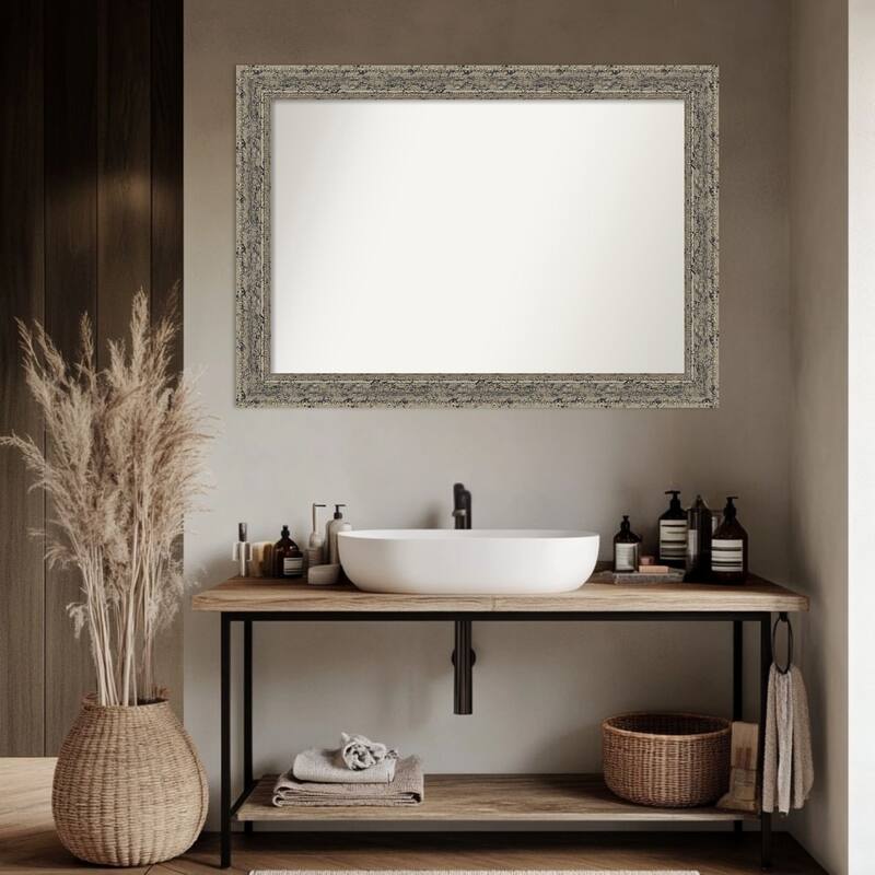 Attic Aged Non-Beveled Wood Framed Bathroom Vanity Wall Mirror
