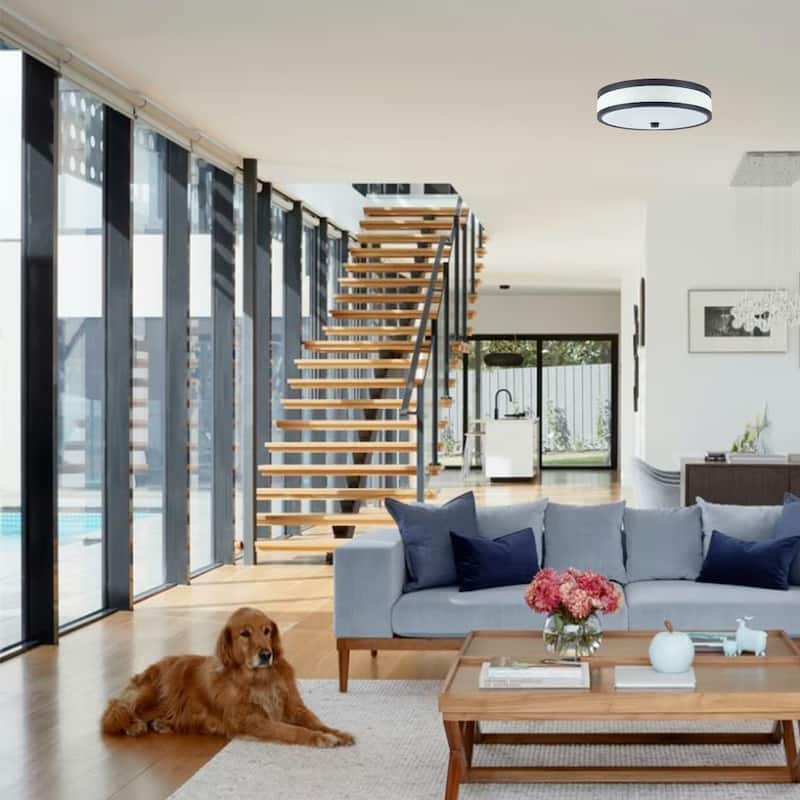 LED ceiling lamp with white linen acrylic shade