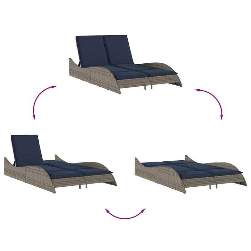 vidaXL Sun Lounger with Cushions Outdoor Daybed Poly Rattan Brown/Gray/Black - 114 x 205 x 54/63/28.7