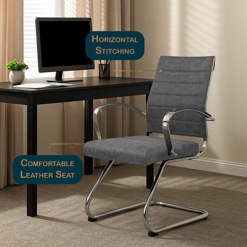 Benmar Series Mid Back Modern Leather Office Executive Desk Chair, Ergonomic Seating with Stainless Steel Sled Base