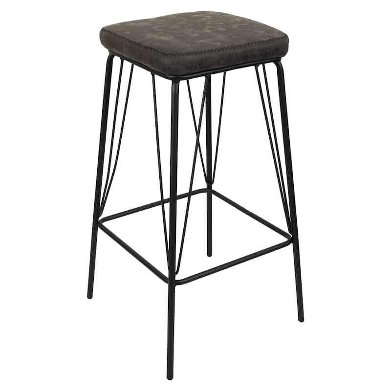 LeisureMod Millard Leather Cushion Barstool With Metal Frame - 30"