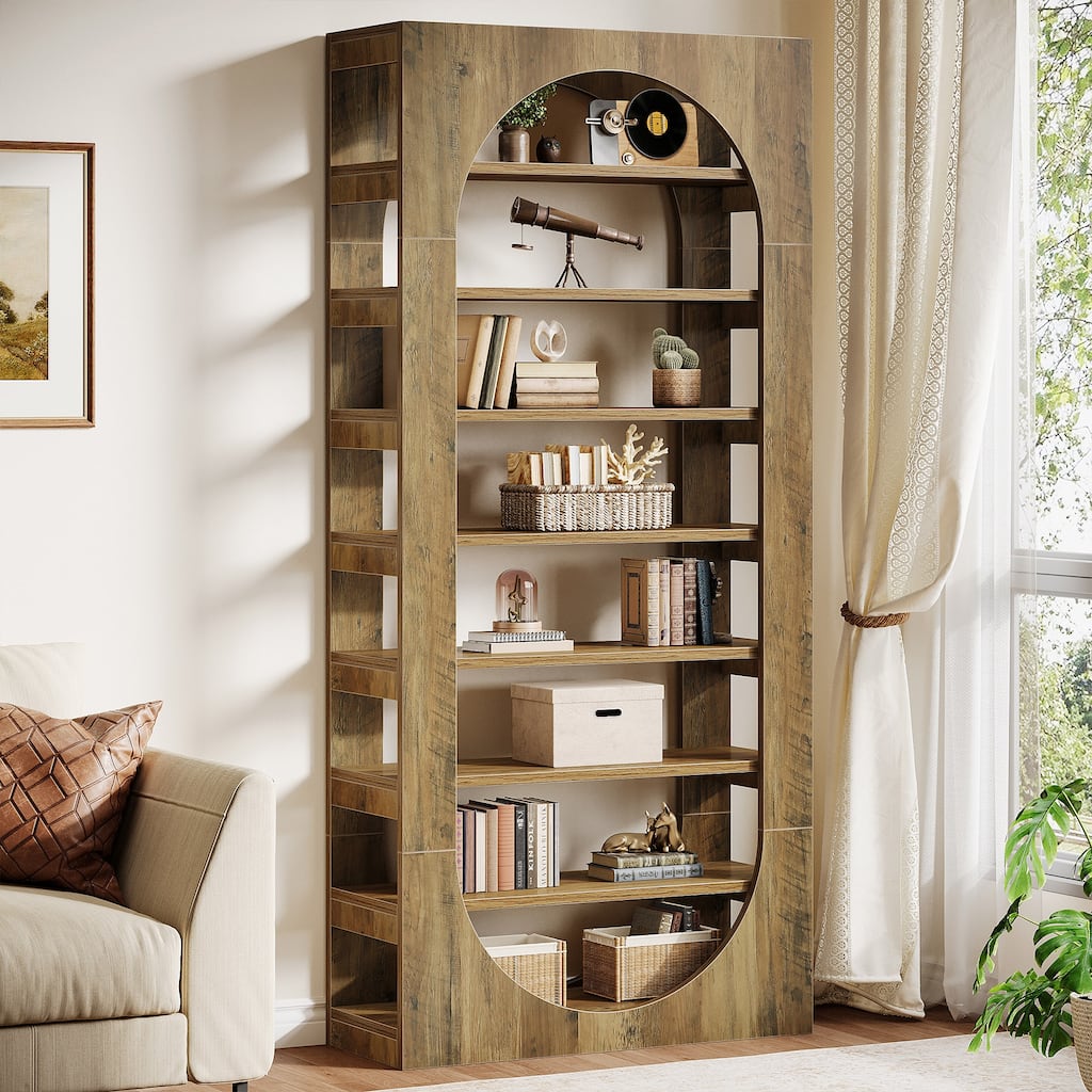 8-Tier Bookshelf with Storage, Wooden Bookcase for Living Room, Bedroom, Office, Library