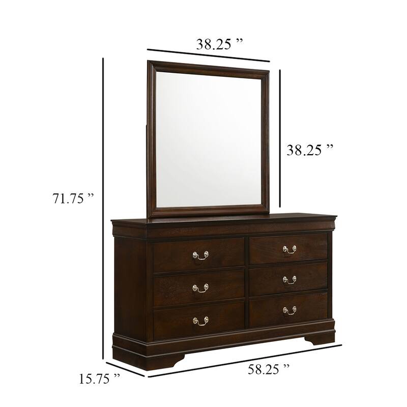 Nim Wide Dresser and Mirror with Molded Trim, 6 Drawers, Dark Brown