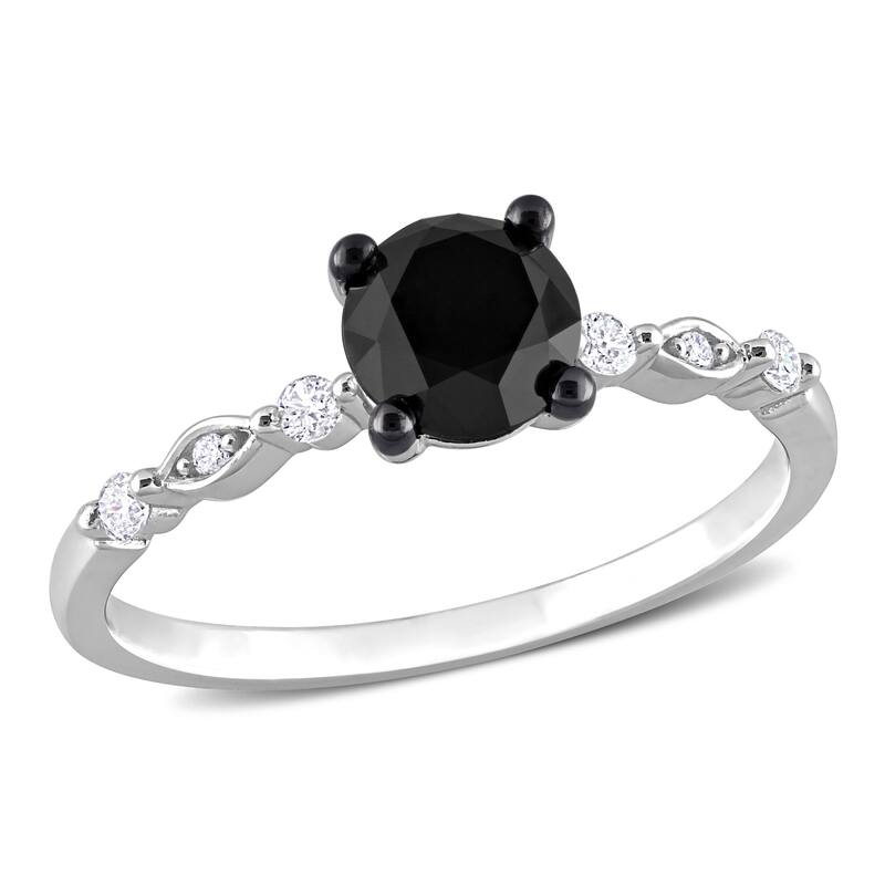 Miadora 1-1/10ct TDW Black and White Diamond Solitaire Ring in 10k Black Rhodium-Plated White Gold