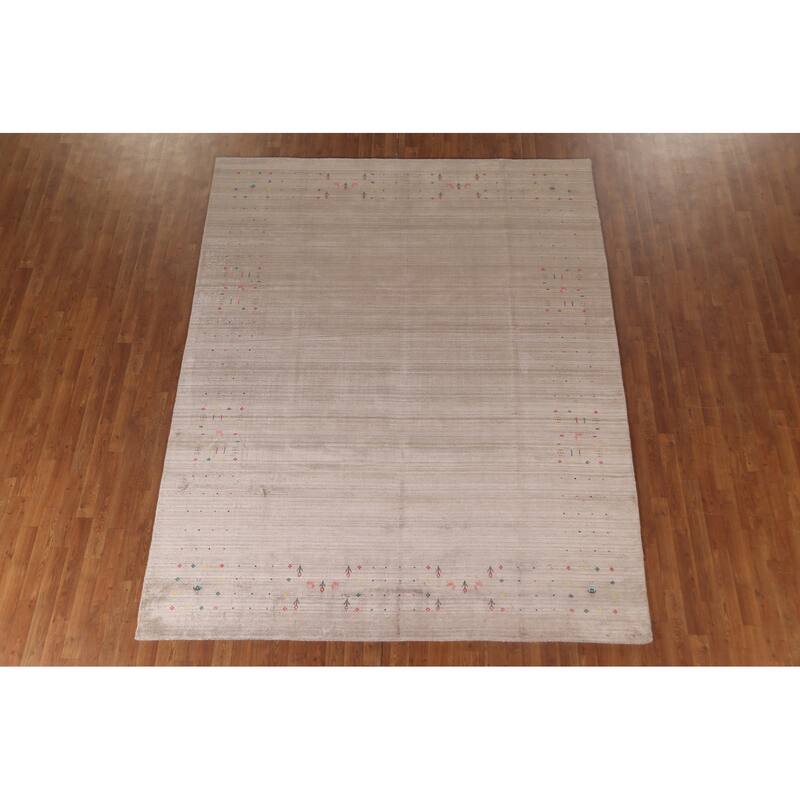 Beige Gabbeh Area Rug Hand-Knotted Wool Carpet - 7'9" x 9'8"