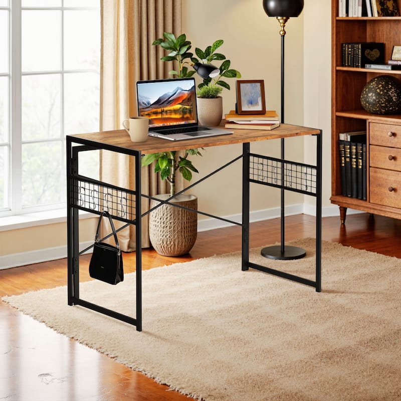 Homylin Folding Writing Desk with Metal Frame, Space-Saving Computer Table, No Assembly Required