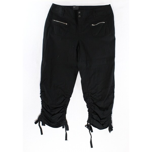 Shop INC NEW Black Women's Size 14X23 Ruched Tie Capris Cropped Pants