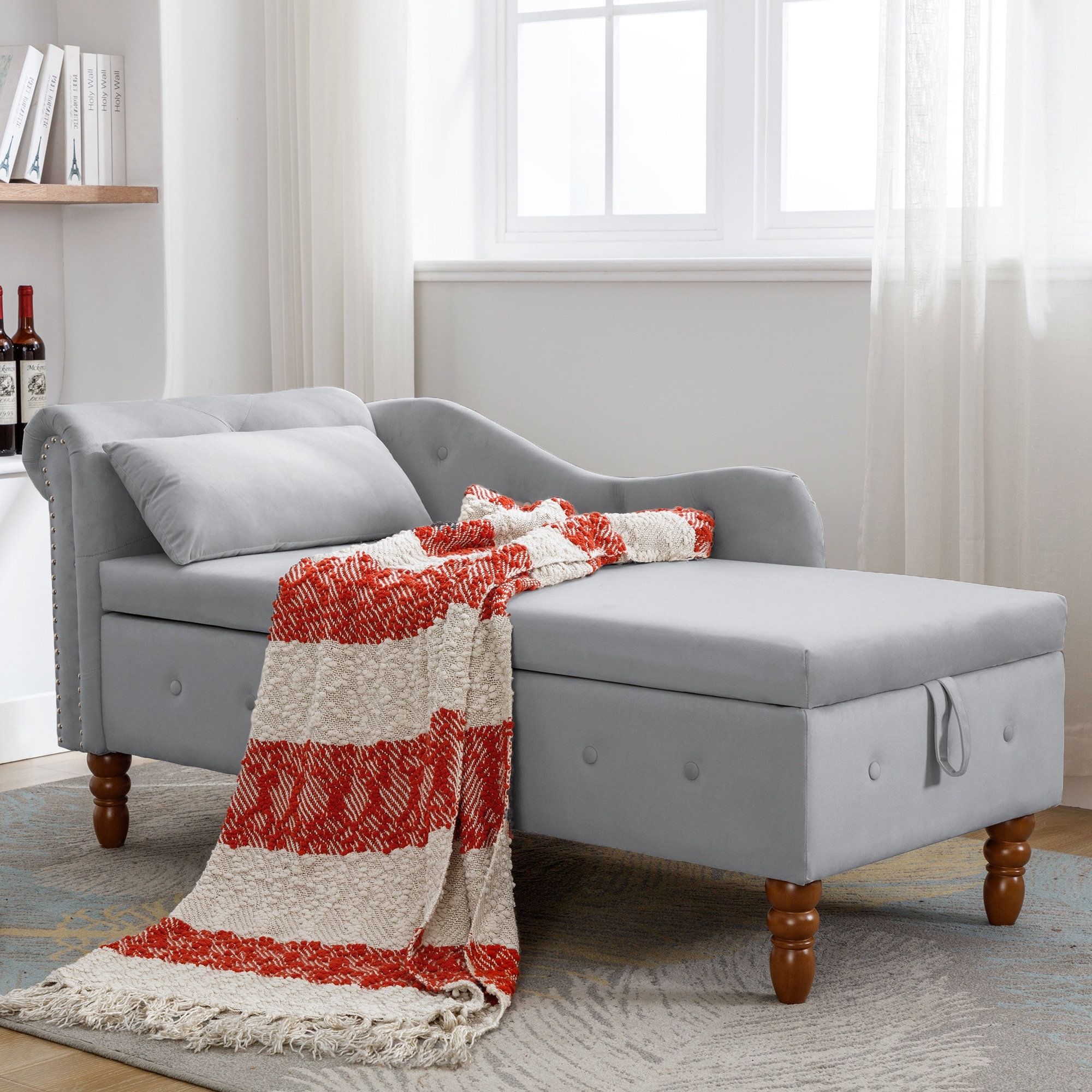 Velvet Lounge Chair for Bedroom with Storage Pillow Chair Bed