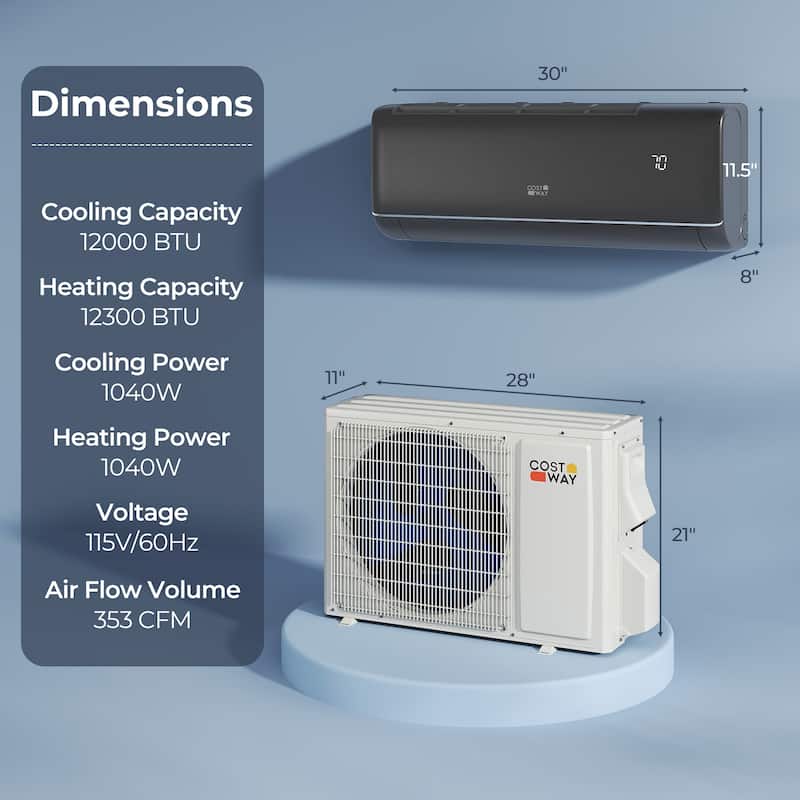 12000 BTU Mini Split Air Conditioner & Heater 22 SEER2 115V AC Unit
