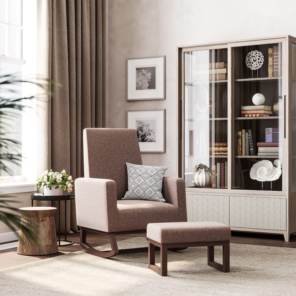 BELLEZE Fabric/ Faux Leather Rocking Armchair Padded Seat With Ottoman