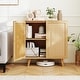 preview thumbnail 2 of 8, Gymax Bamboo Buffet Cabinet w/ PE Rattan Doors Freestanding Kitchen