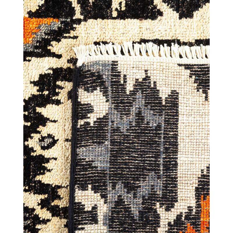 Overton Hand Knotted Wool Vintage Inspired Modern Contemporary Modern Black Area Rug - 6' 2" x 9' 5"