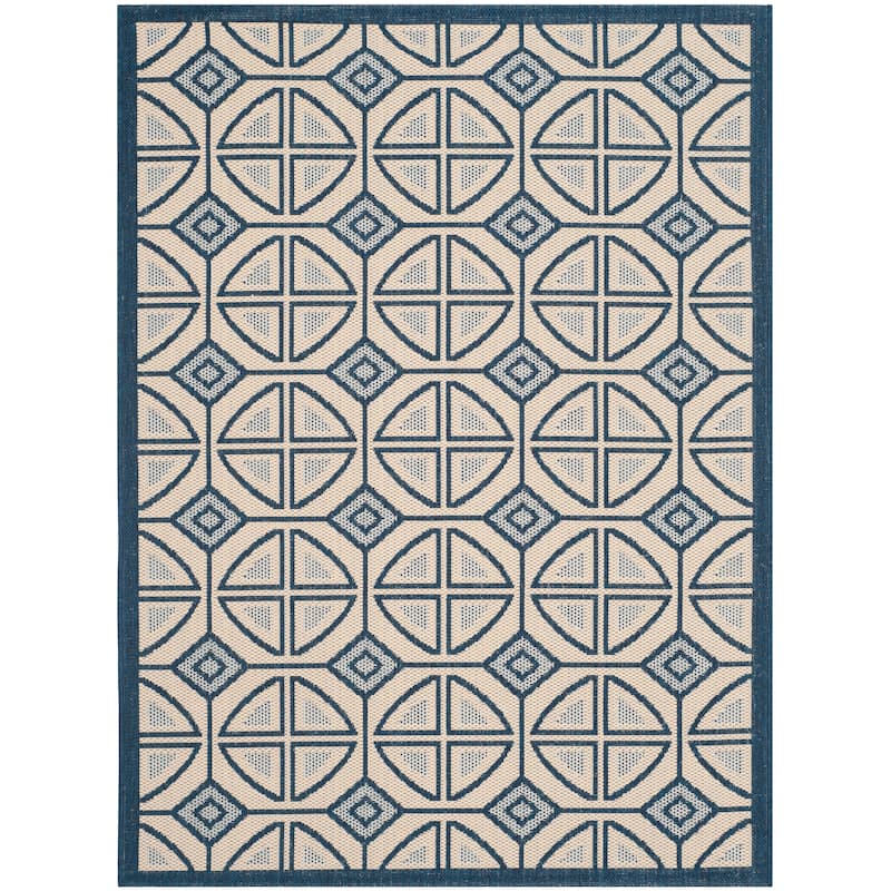 SAFAVIEH Courtyard Fatmire Indoor/ Outdoor Waterproof Patio Backyard Rug - 2'7" x 5' - Beige/Navy