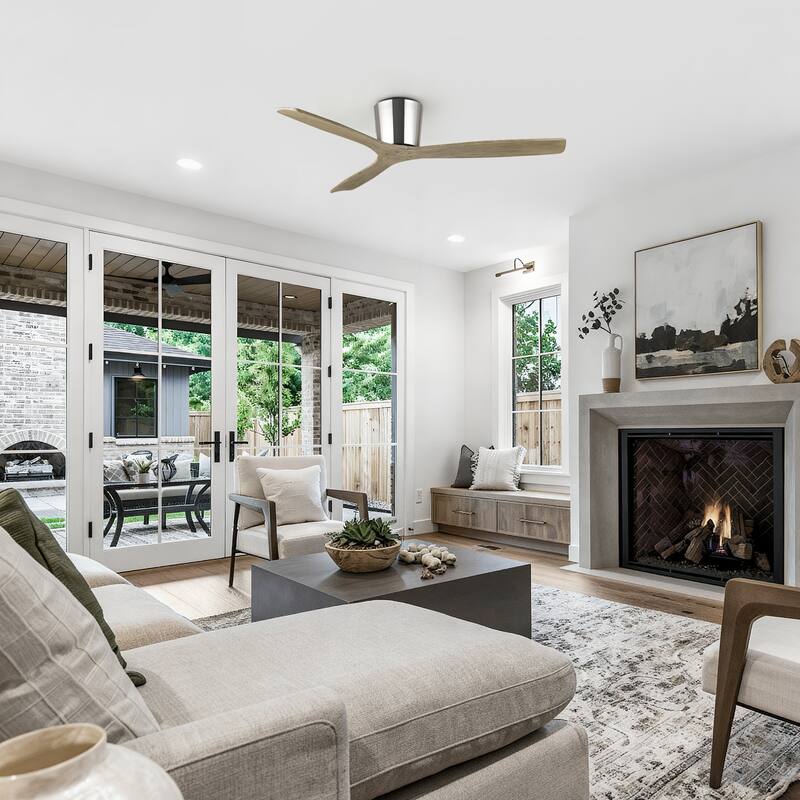 54" Farmhouse Gold Solid Wood Flush Mount Ceiling Fan without Light