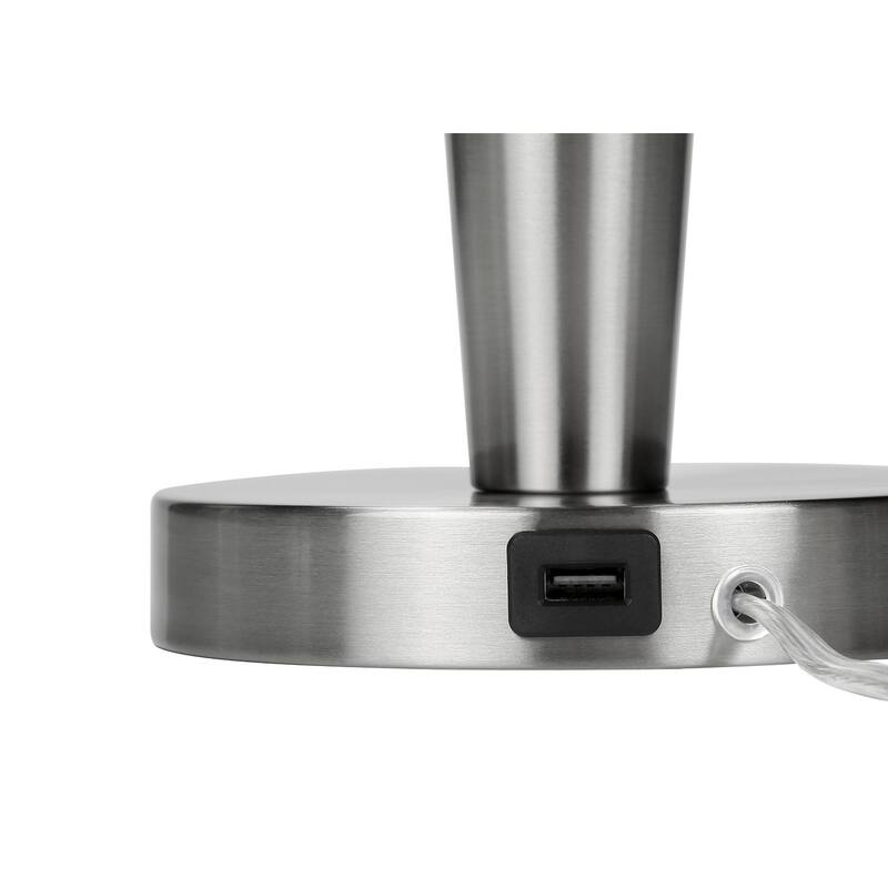 Set of 2 Table Lamps with USB Port 24 Inch Height Nickel Finish