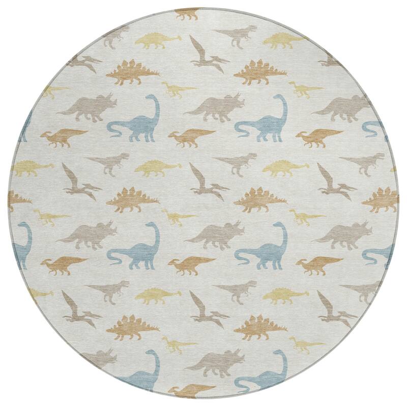 Machine Washable Indoor/ Outdoor Modern Dinosaur Chantille Rug