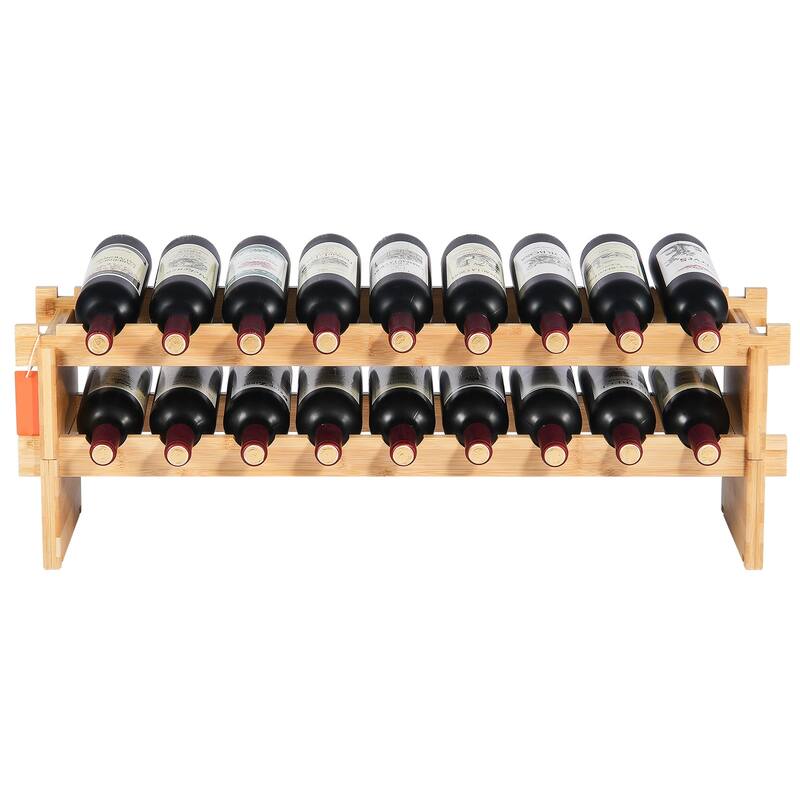Anmytek Natural Bamboo 2 Tier Stackable Wine Rack Holds 18 Bottles for Kitchen Home Bar Expandable Storage