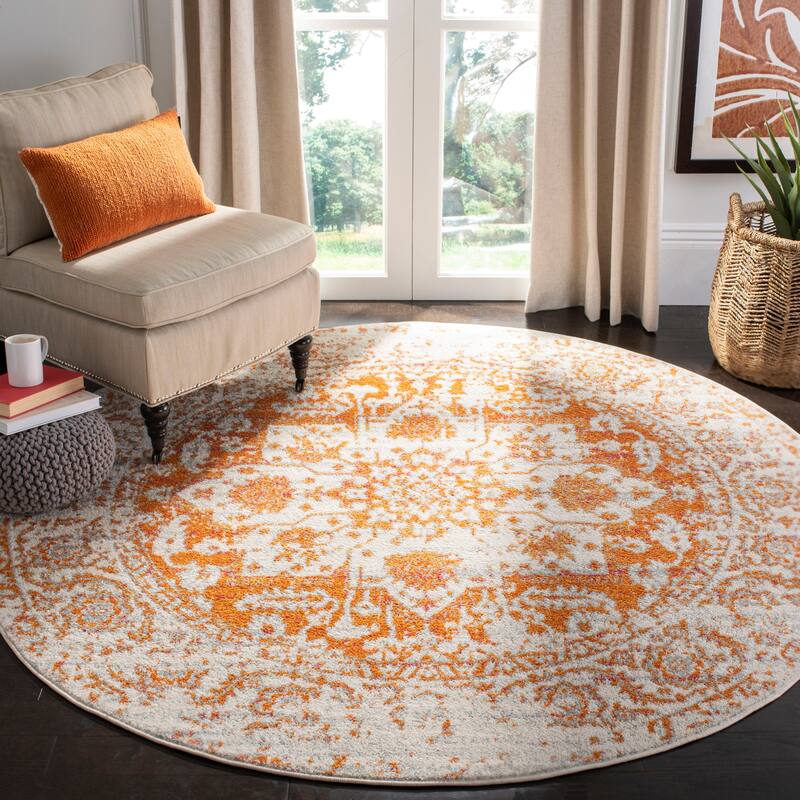 SAFAVIEH Madison Snowflake Medallion Rustic Farmhouse Distressed Rug - 10' Round - Orange/Ivory - Round
