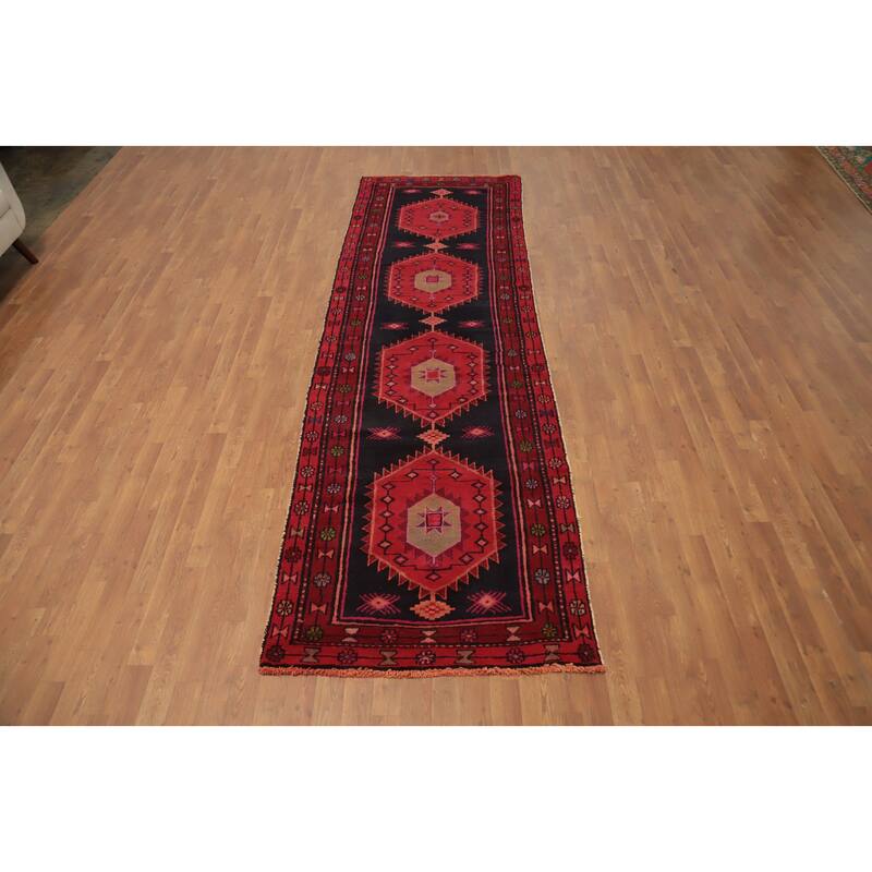 Hand Knotted Oriental 100% Wool Carpet Traditional Tribal Red Ardebil Runner Rug - 11' 3'' X 3' 5''