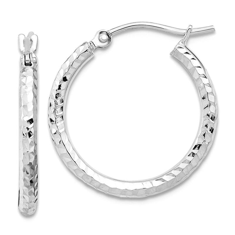 Curata 10k White Gold Full Diamond-cut Cut 2mm Round Tube Hoop Earrings - 20mm 30mm 36mm 40mm