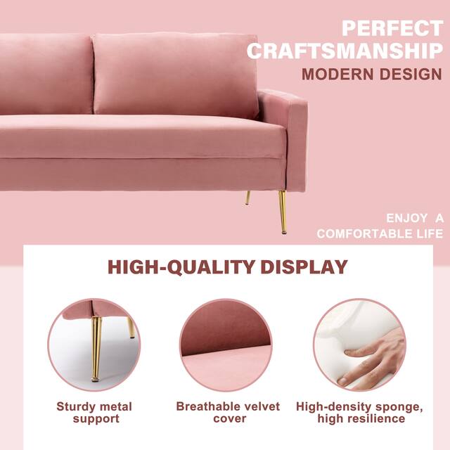 Modern Loveseat Square Arms Upholstered Velvet Sofa with Pillows